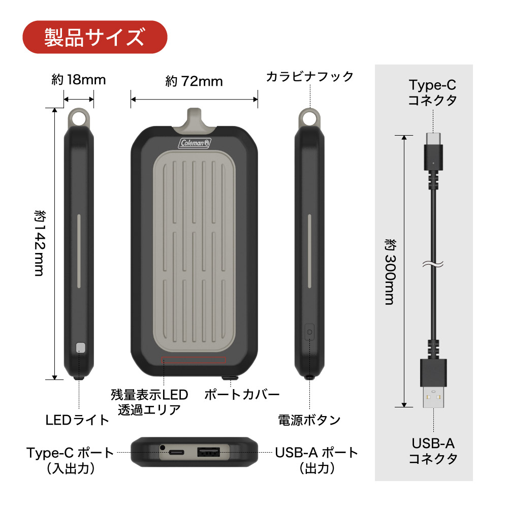 Coleman(コールマン) モバイルバッテリー 10000mAh PD20W 防水 防塵