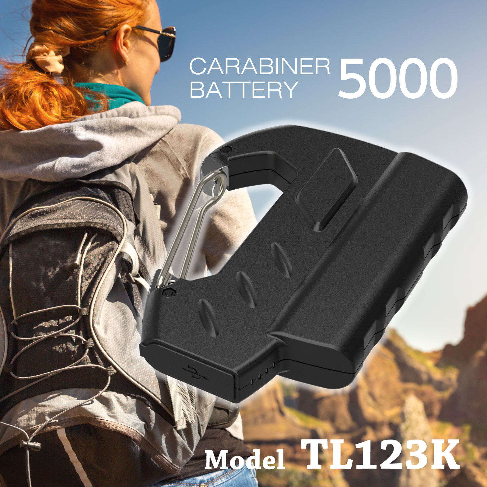 カラビナモバイルバッテリー 5000mAh キャンプ トレッキング アウトドア USB-Aポート L123Kモデル