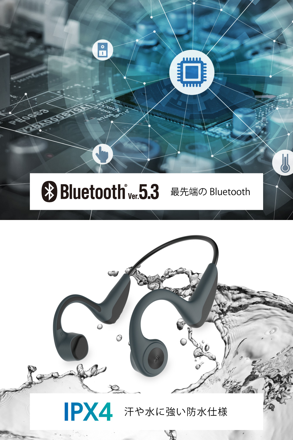 骨伝導イヤホン ワイヤレスヘッドセット ワイヤレスイヤホン 防水IPX4準拠 Bluetooth Ver5.3 BS71モデル